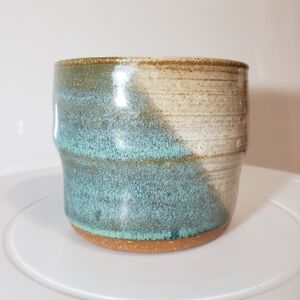 Handmade Blue Gold Tan & Cream Ceramic Pot